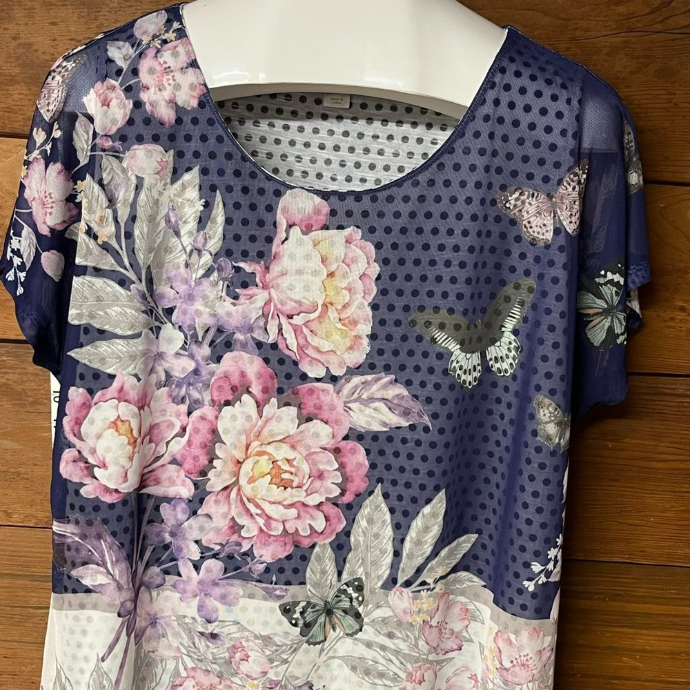 Shirt - Christopher & Banks - Shear over Tank - Floral Butterfly - Petite XL